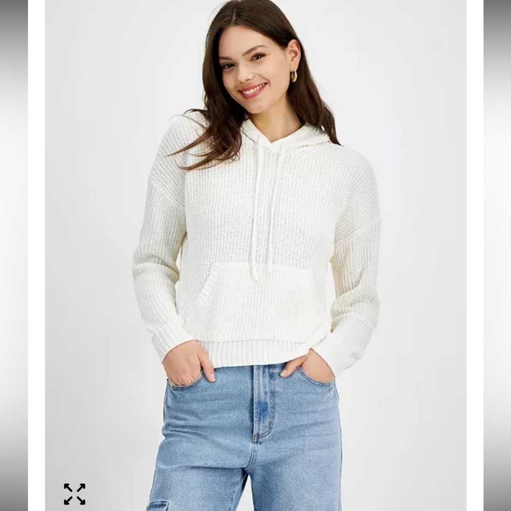 Hippie Rose Bright White Knit Hoodie Juniors S NWT Soft Cozy Pullover